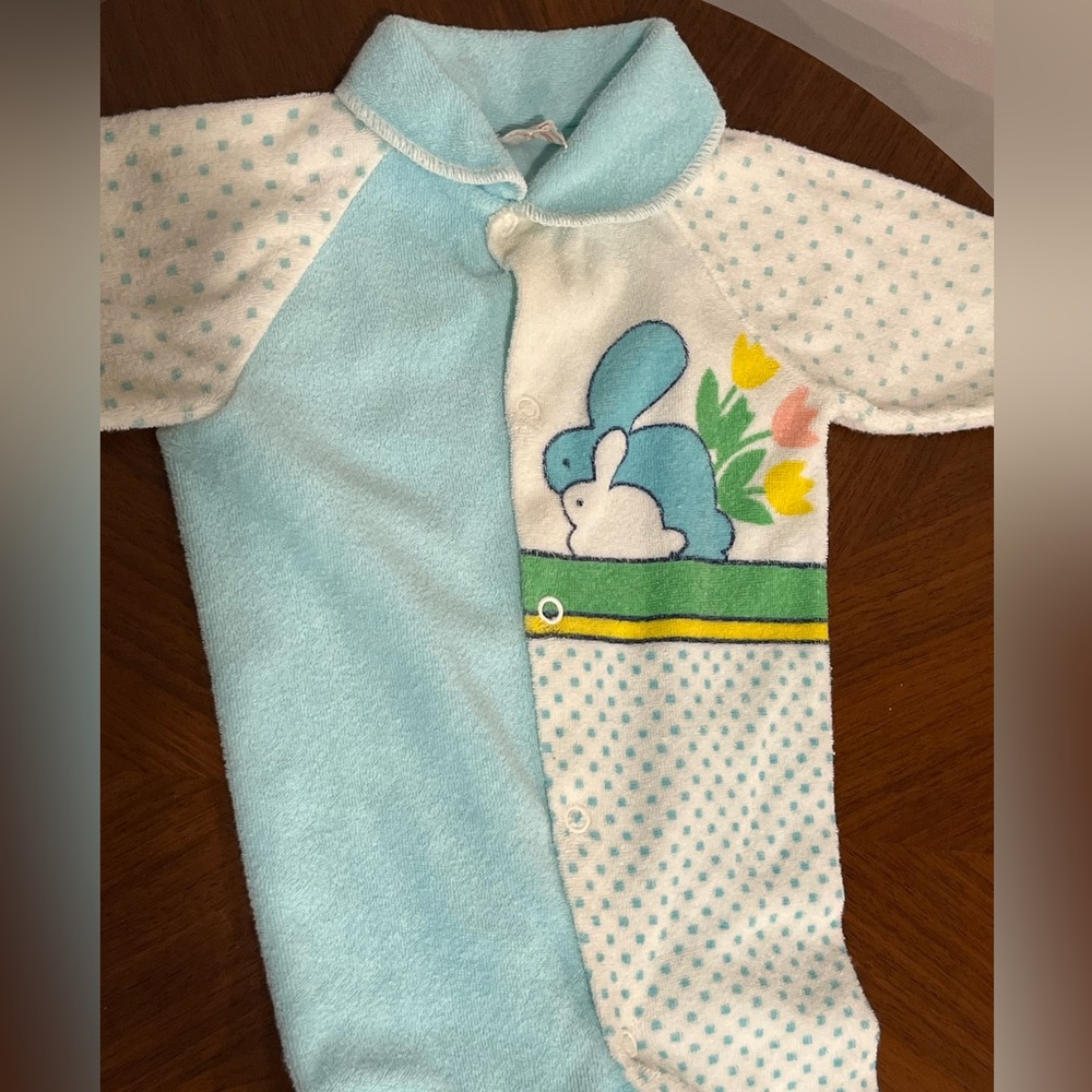 Vintage Eaton’s Blue Bunny Infant One-Piece Sleeper Terry 80s Made in Canada
